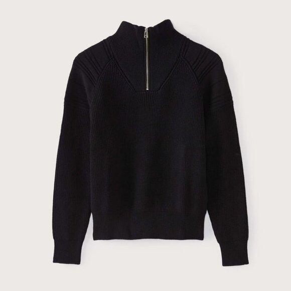 The Half-Zip Mockneck Sweater in black by Frank and Oak, size L - Picture 1 of 8